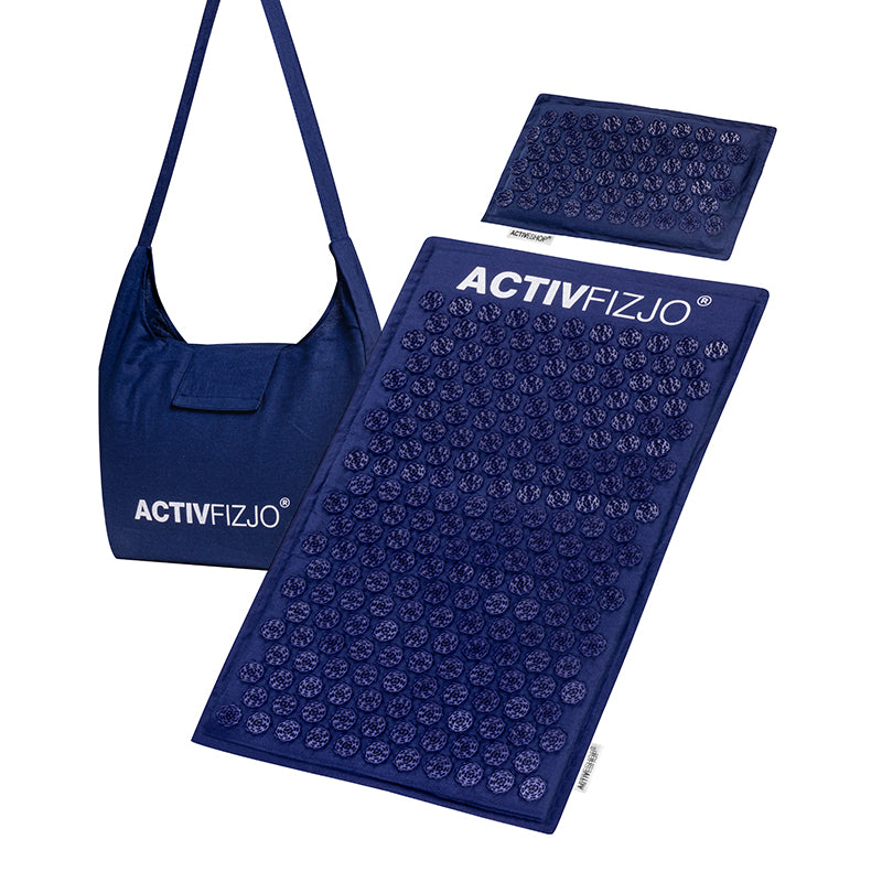 Activfizjo premium natural navy blue acupressure mat with a pillow