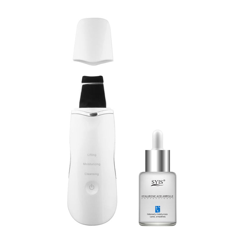 DEVICE MINI SKIN SCRUBBER WHITE PEARL + SYIS AMPOULE WITH HYALURONIC ACID 15 ML