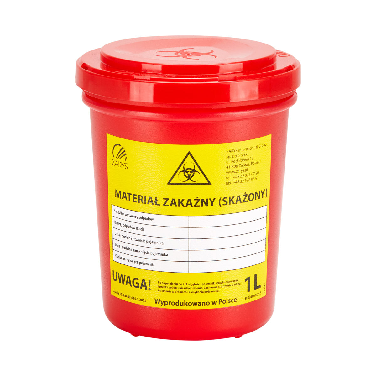 1 L RED MEDICAL WASTE CONTAINER