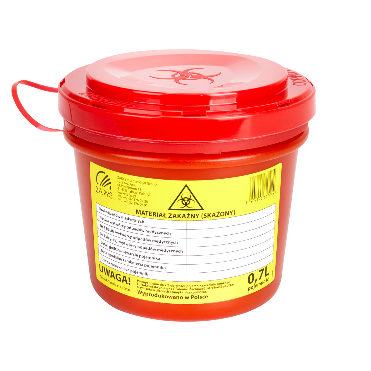 MEDICAL WASTE CONTAINER 0.7 L RED
