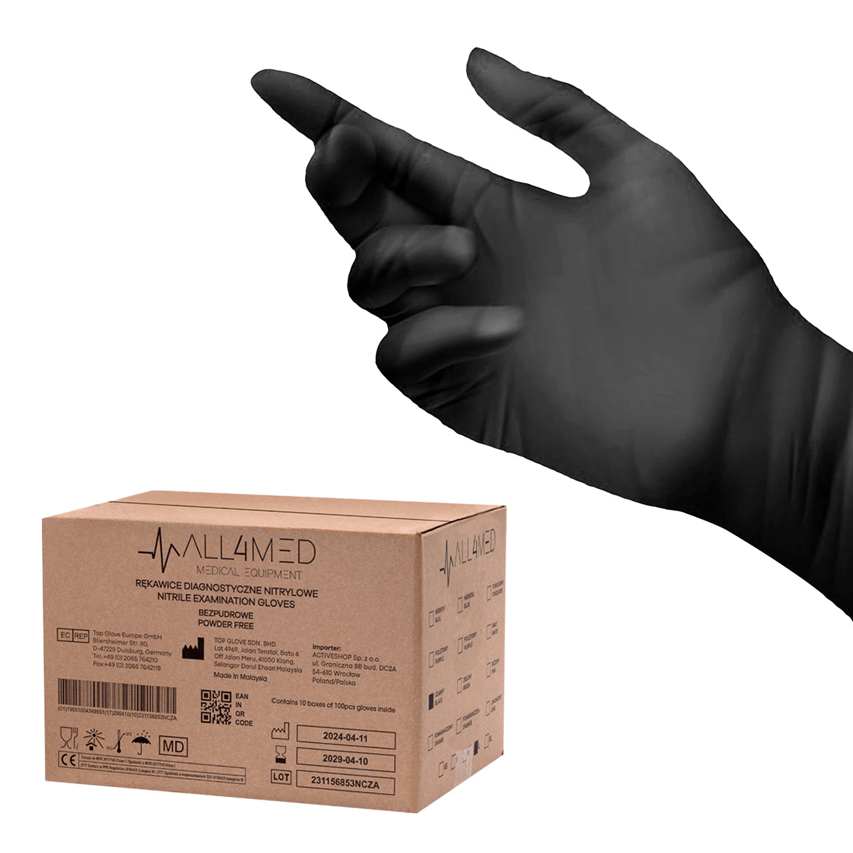 All4med disposable diagnostic nitrile gloves black XS 10x100 pieces