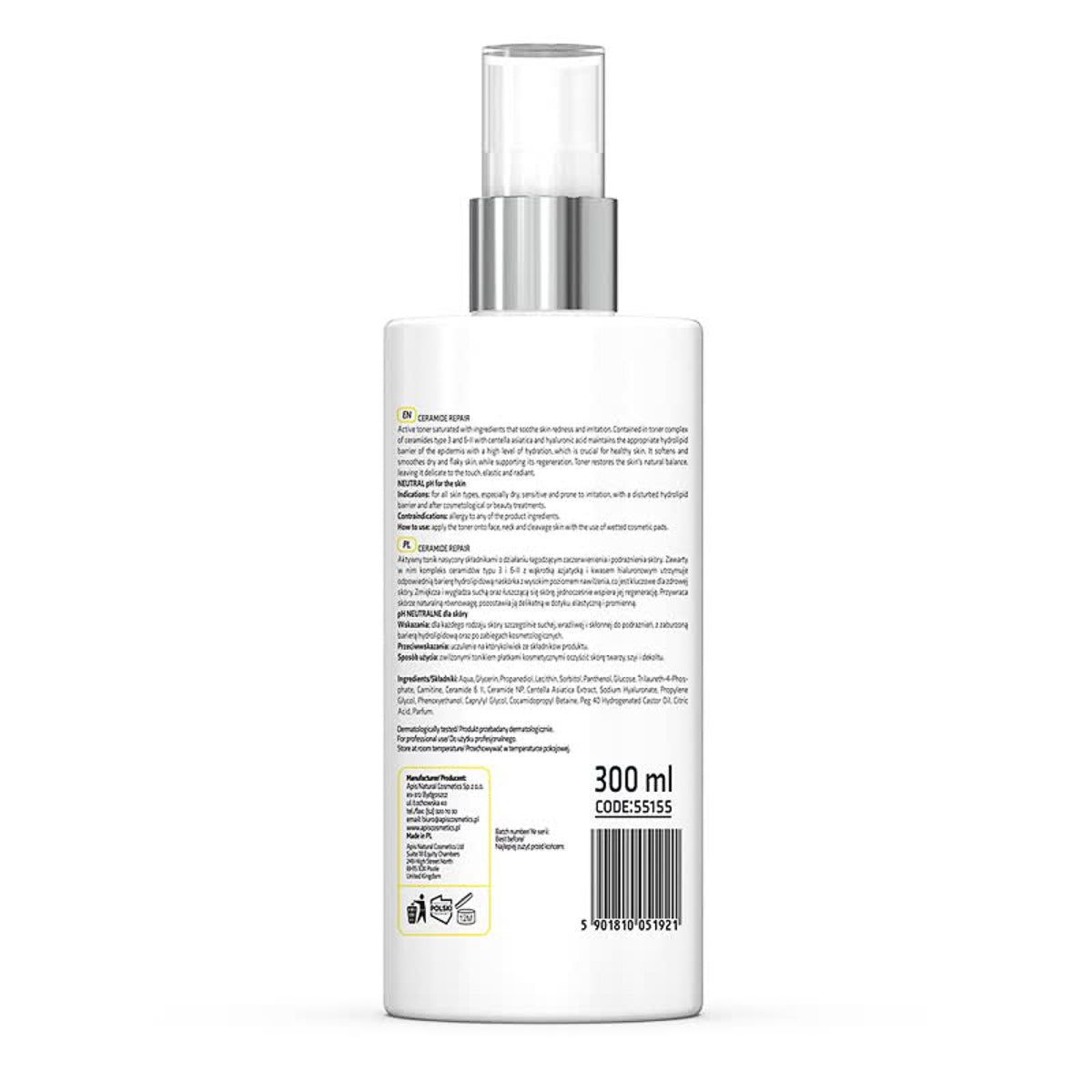 Apis CERAMIDE REPAIR Beruhigender und feuchtigkeitsspendender Toner mit Ceramiden und Centella Asiatica 300 ml