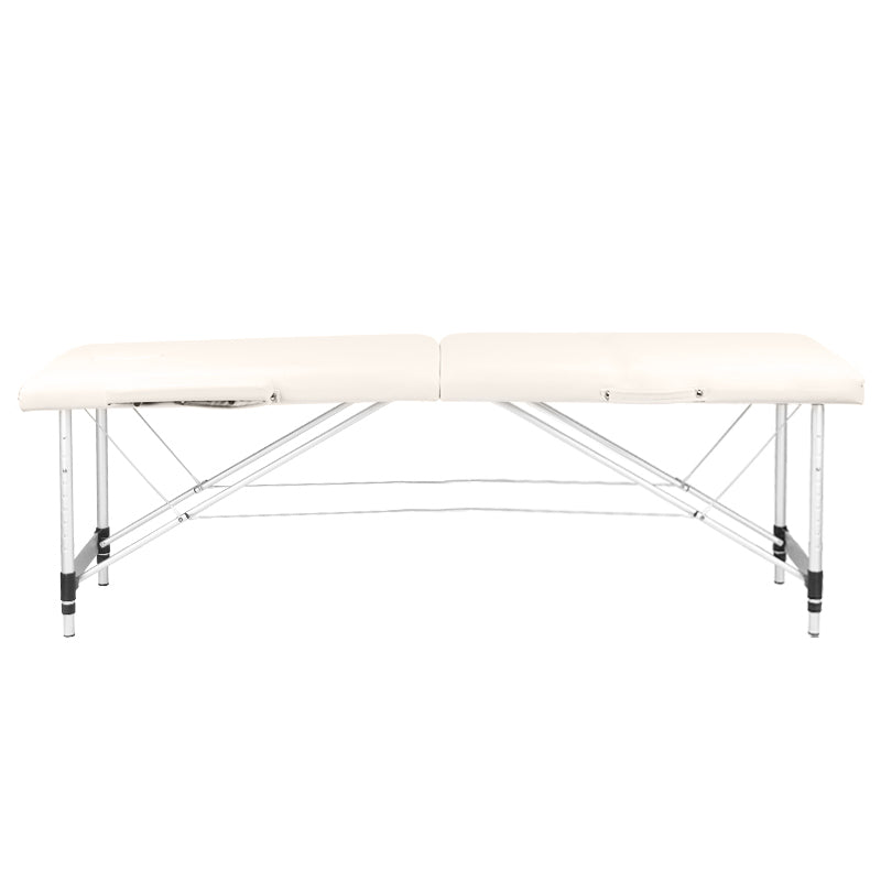 Table de massage pliante, confort en aluminium, crème 2 sections