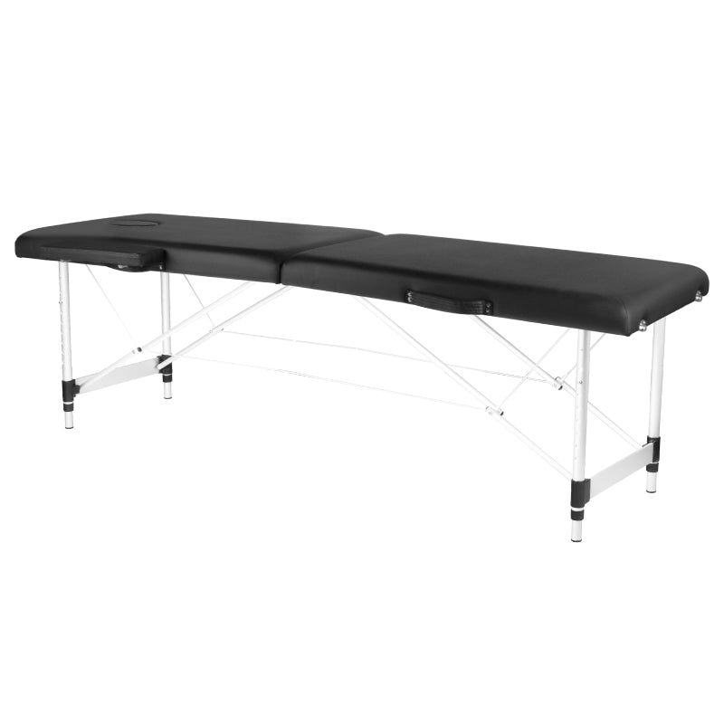 Table de massage pliante, aluminium, confort, 2 segments noirs