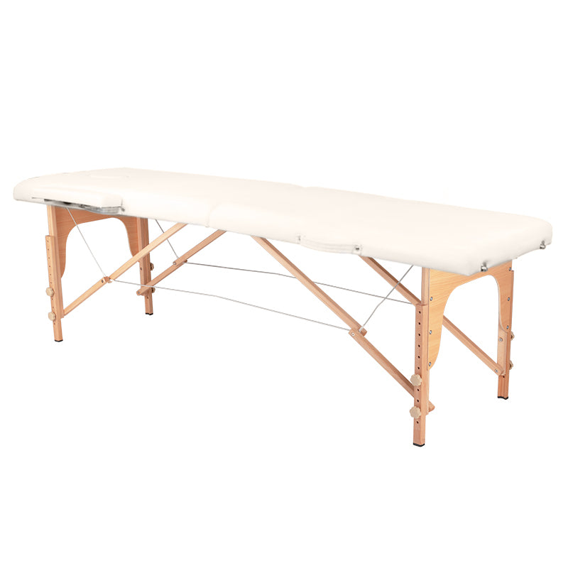 Table de massage pliante, confort bois, crème 2 sections