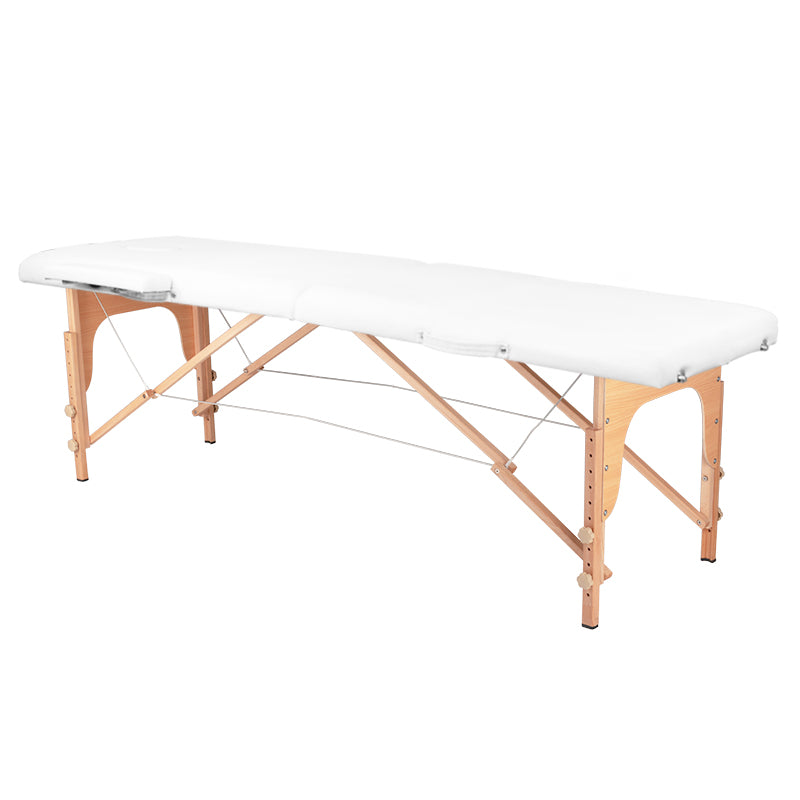 Table de massage pliante 2 parties, bois confort, blanc