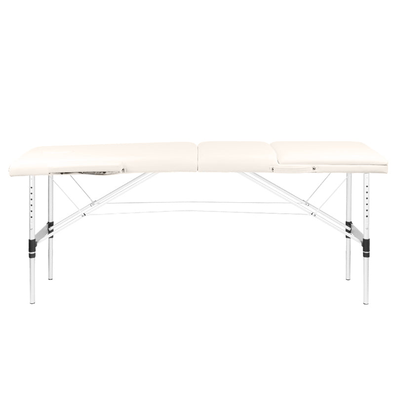 Table de massage pliante, confort en aluminium, crème 3 sections