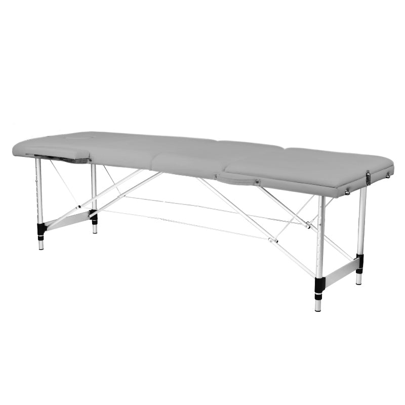 Table de massage pliante confort en aluminium à 3 sections, grise