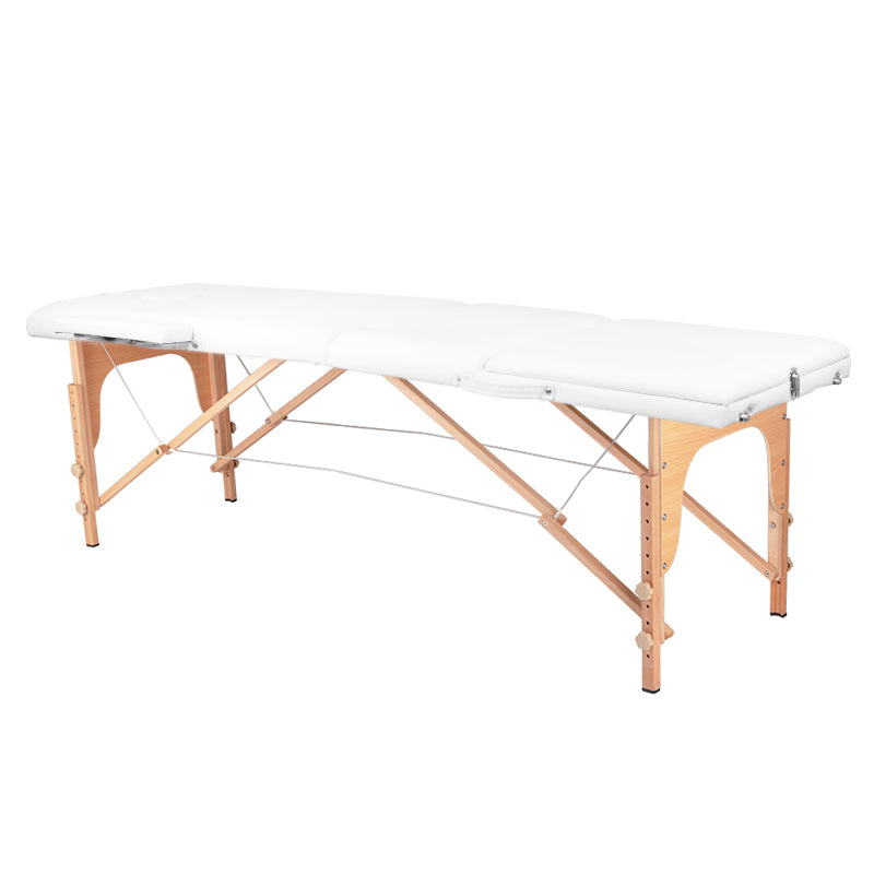 Table de massage pliante 3 parties, bois confort, blanc